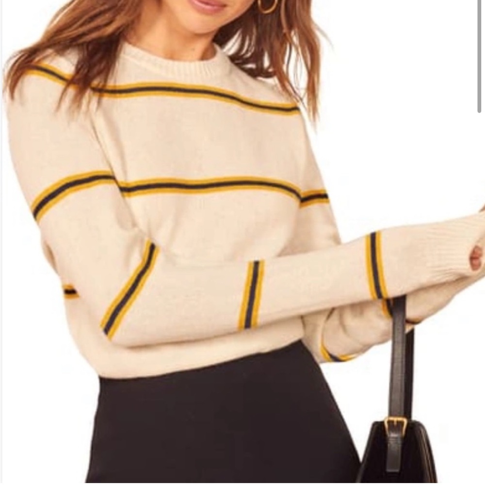 Reformation Cashmere Sweater in Ali Stripe Size Small with HOLE